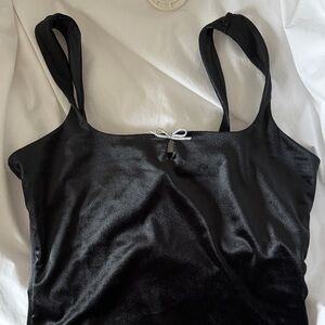 Black Velvet Tank with Silver Bow Accent